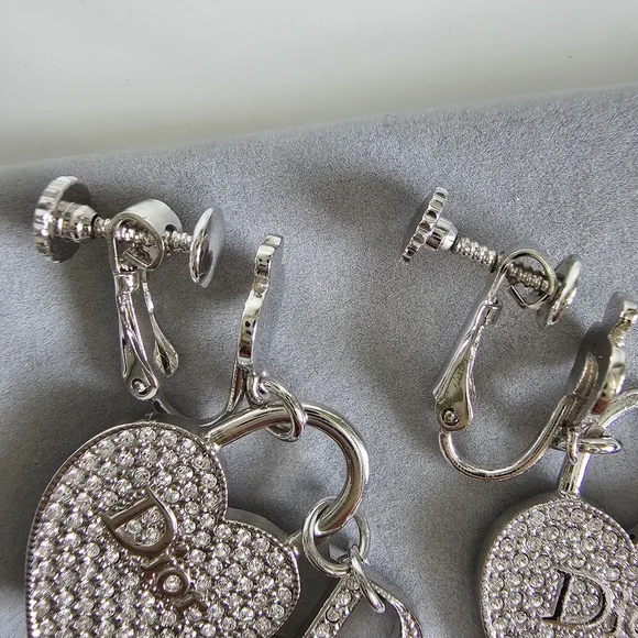Christian Dior by John Galliano heart-key padlock crystal earrings ear clips - Picture 4 of 11